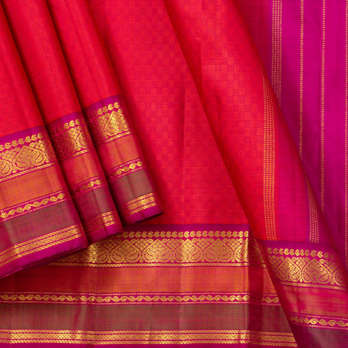 Pink And Magenta Kanchipuram Silk Saree For Festive Wear PV J 1575
