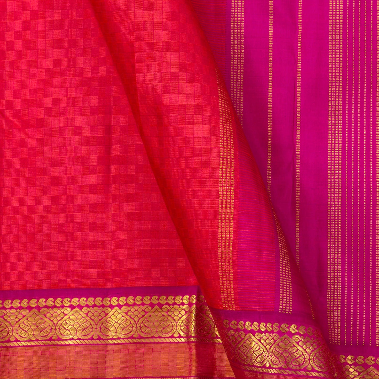 Pink And Magenta Kanchipuram Silk Saree For Festive Wear PV J 1575