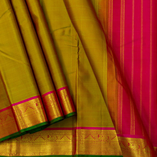 Green And Red Kanchipuram Silk Saree For Festive Wear PV J 1795
