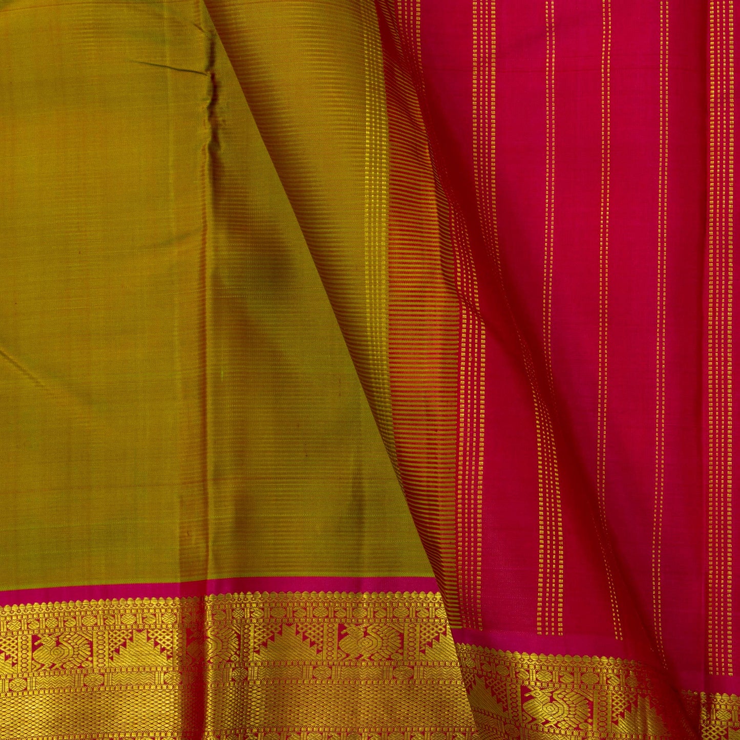 Green And Red Kanchipuram Silk Saree For Festive Wear PV J 1795