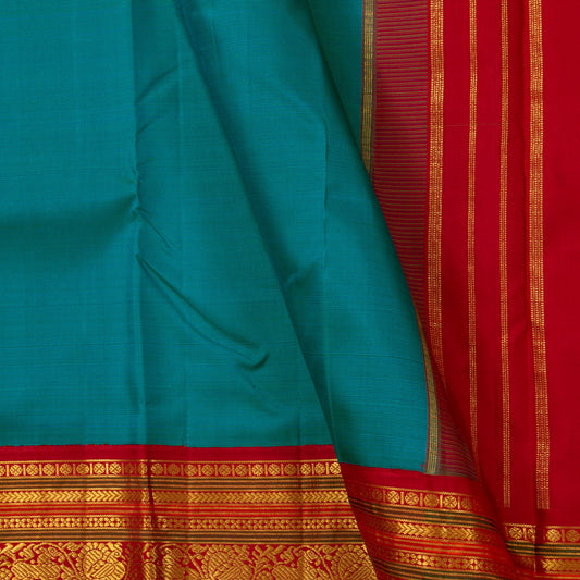 Blue And Red Kanchipuram Silk Saree For Festive Wear PV J 1067