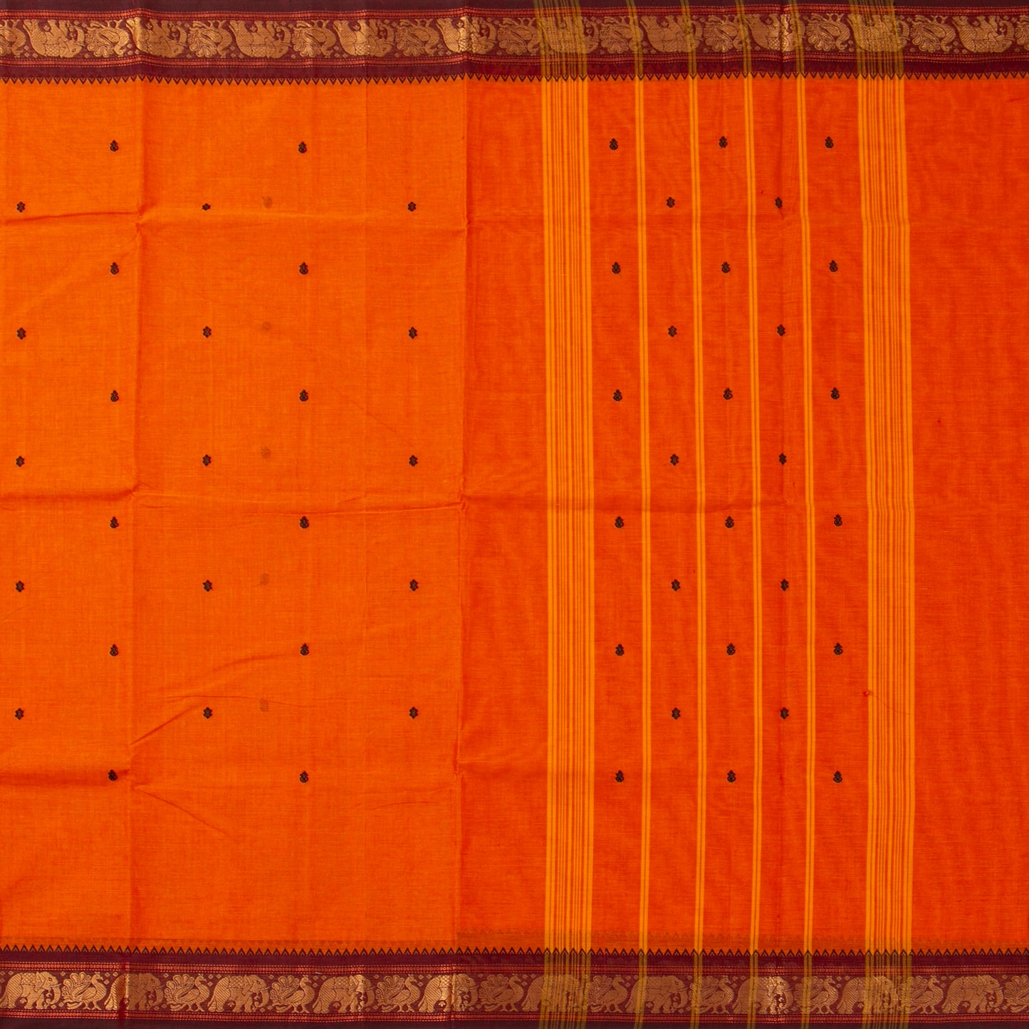 Orange And Brown Kanchi Cotton Saree For Festive Wear PV MM KC 837