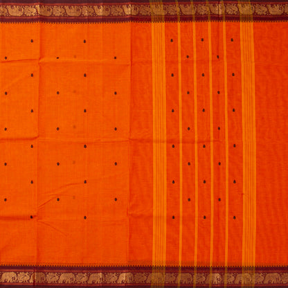 Orange And Brown Kanchi Cotton Saree For Festive Wear PV MM KC 837