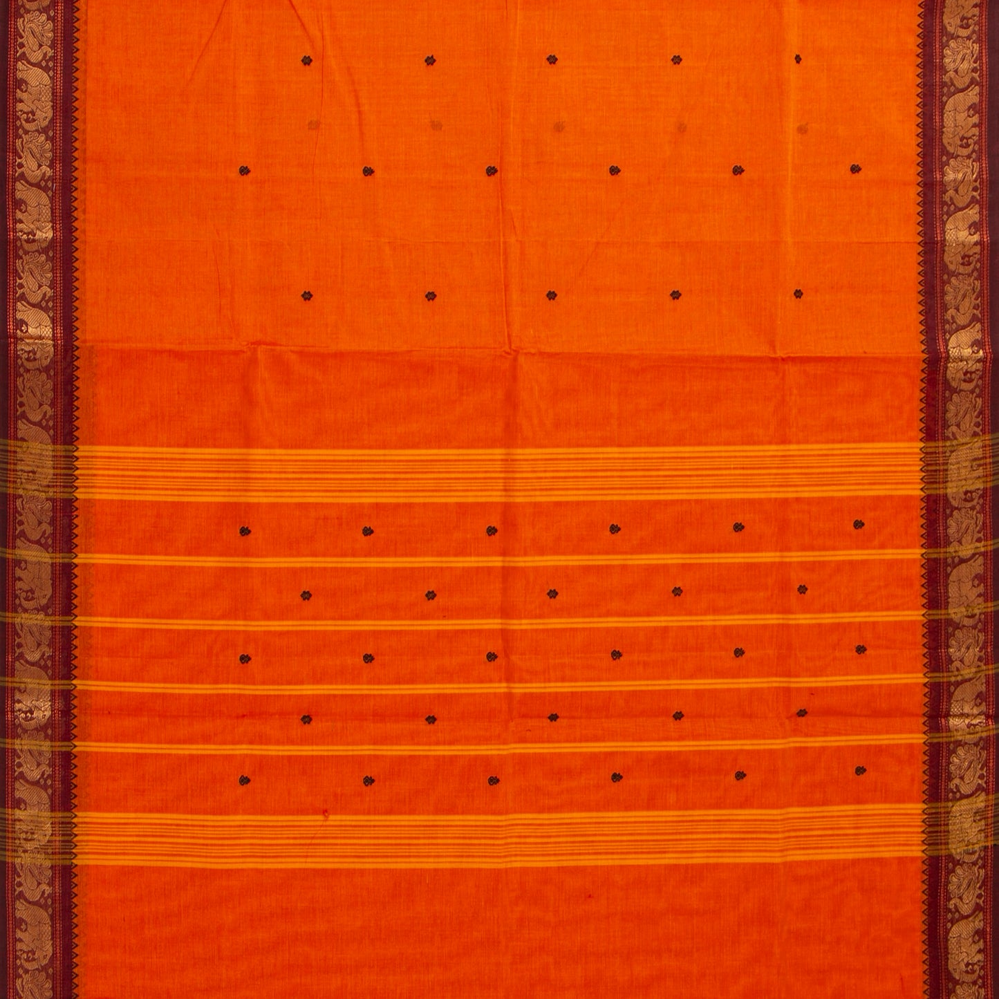 Orange And Brown Kanchi Cotton Saree For Festive Wear PV MM KC 837