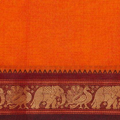 Orange And Brown Kanchi Cotton Saree For Festive Wear PV MM KC 837