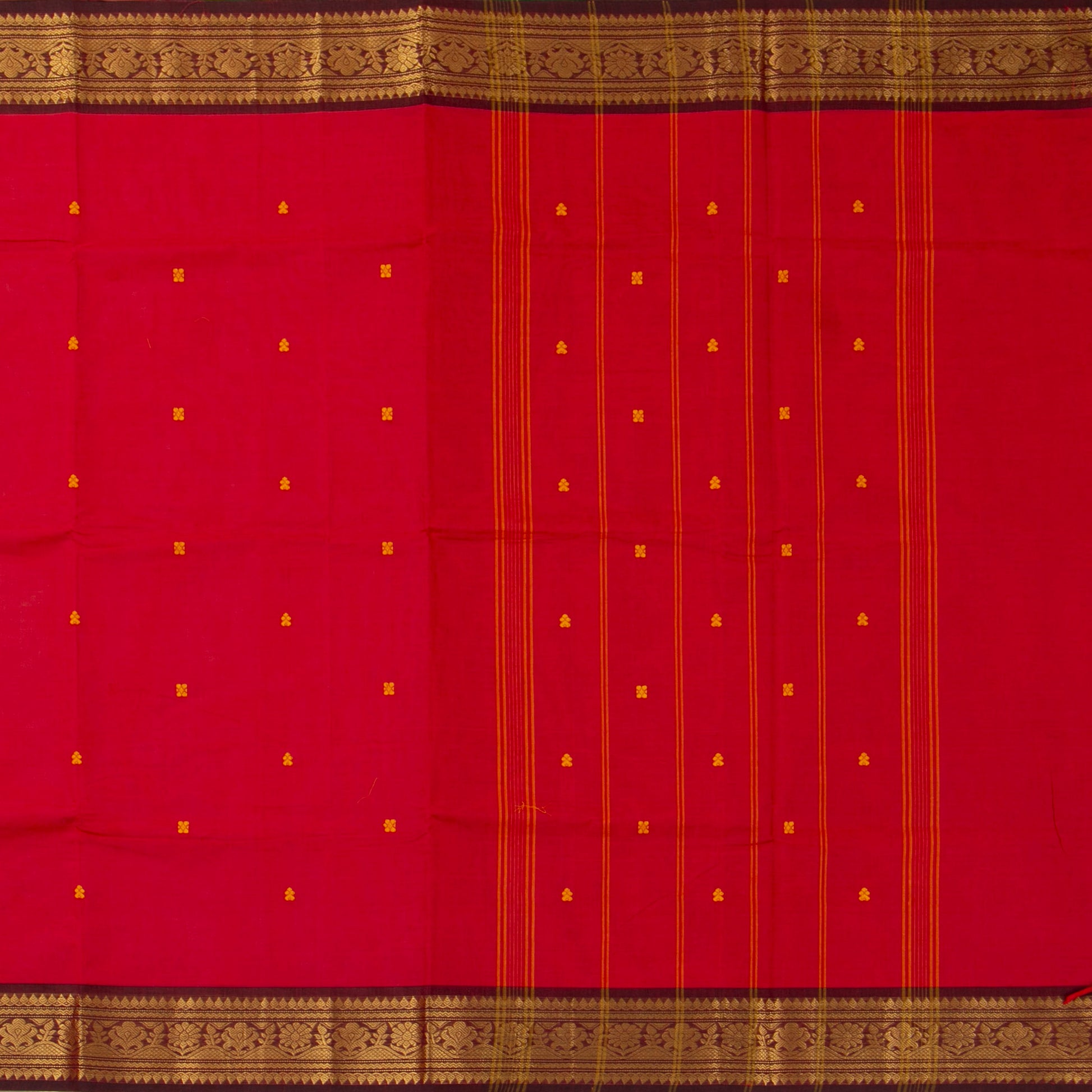Red And Brown Kanchi Cotton Saree For Festive Wear PV MM KC 822 - Cotton Saree - Panjavarnam PV MM KC 822