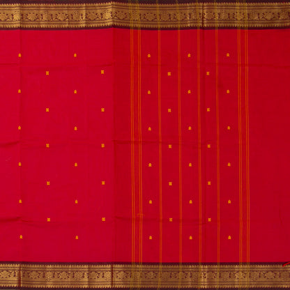 Red And Brown Kanchi Cotton Saree For Festive Wear PV MM KC 822 - Cotton Saree - Panjavarnam PV MM KC 822