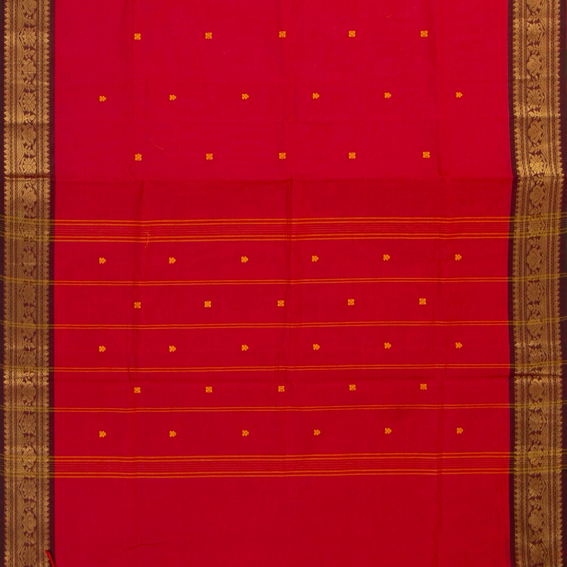 Red And Brown Kanchi Cotton Saree For Festive Wear PV MM KC 822 - Cotton Saree - Panjavarnam PV MM KC 822