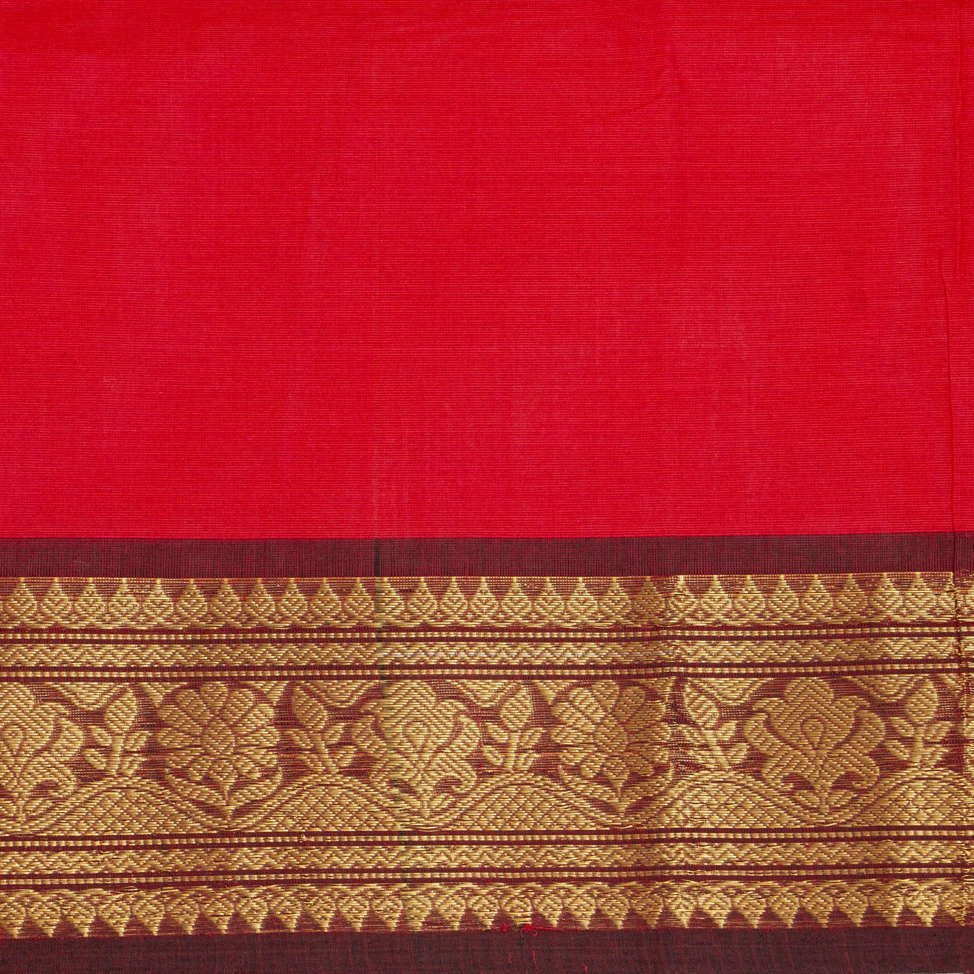 Red And Brown Kanchi Cotton Saree For Festive Wear PV MM KC 822 - Cotton Saree - Panjavarnam PV MM KC 822