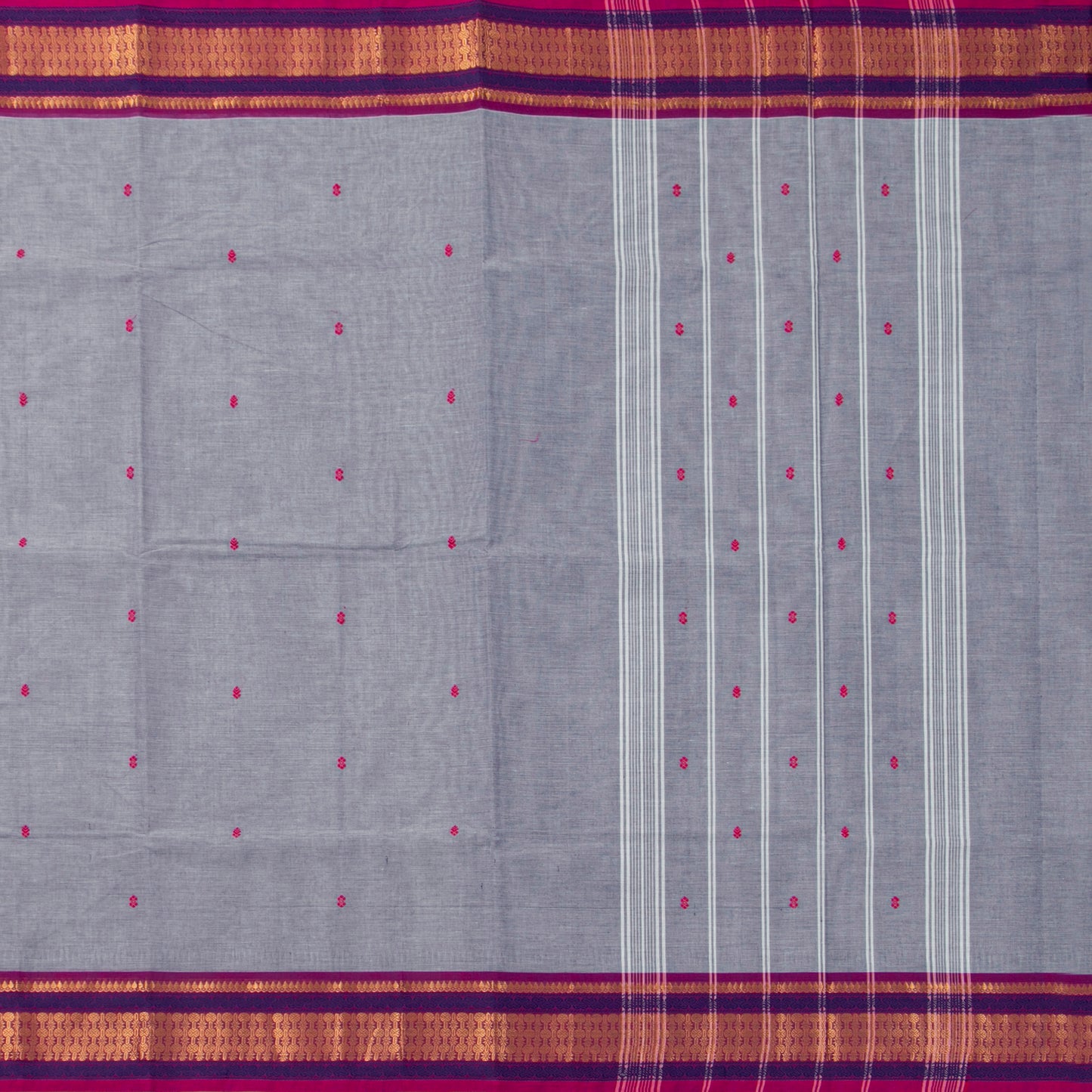 Grey And Pink Kanchi Cotton Saree For Festive Wear PV MM KC 843