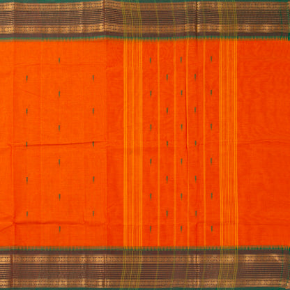 Orange And Green Kanchi Cotton Saree For Festive Wear PV MM KC 851 - Cotton Saree - Panjavarnam PV MM KC 851