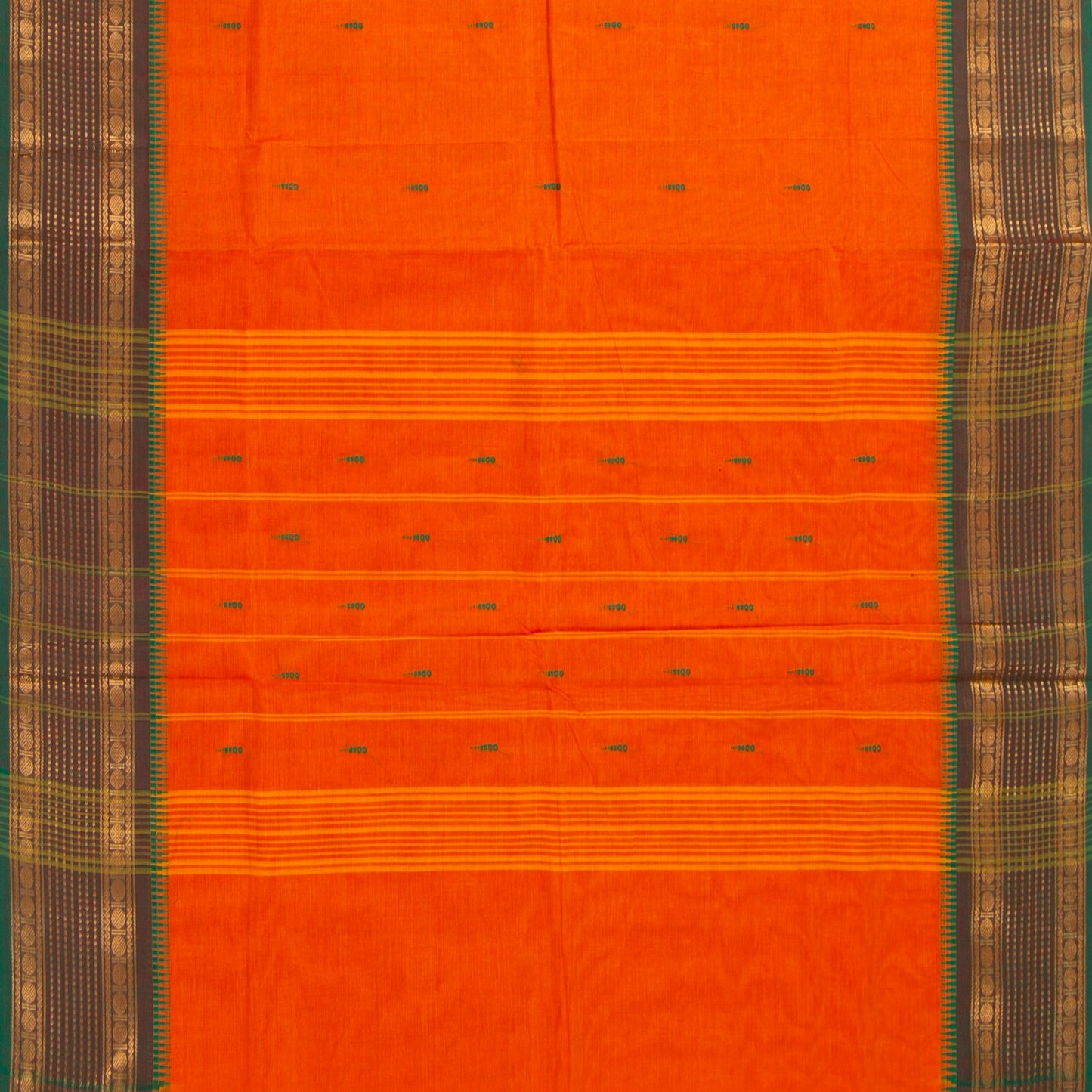 Orange And Green Kanchi Cotton Saree For Festive Wear PV MM KC 851 - Cotton Saree - Panjavarnam PV MM KC 851