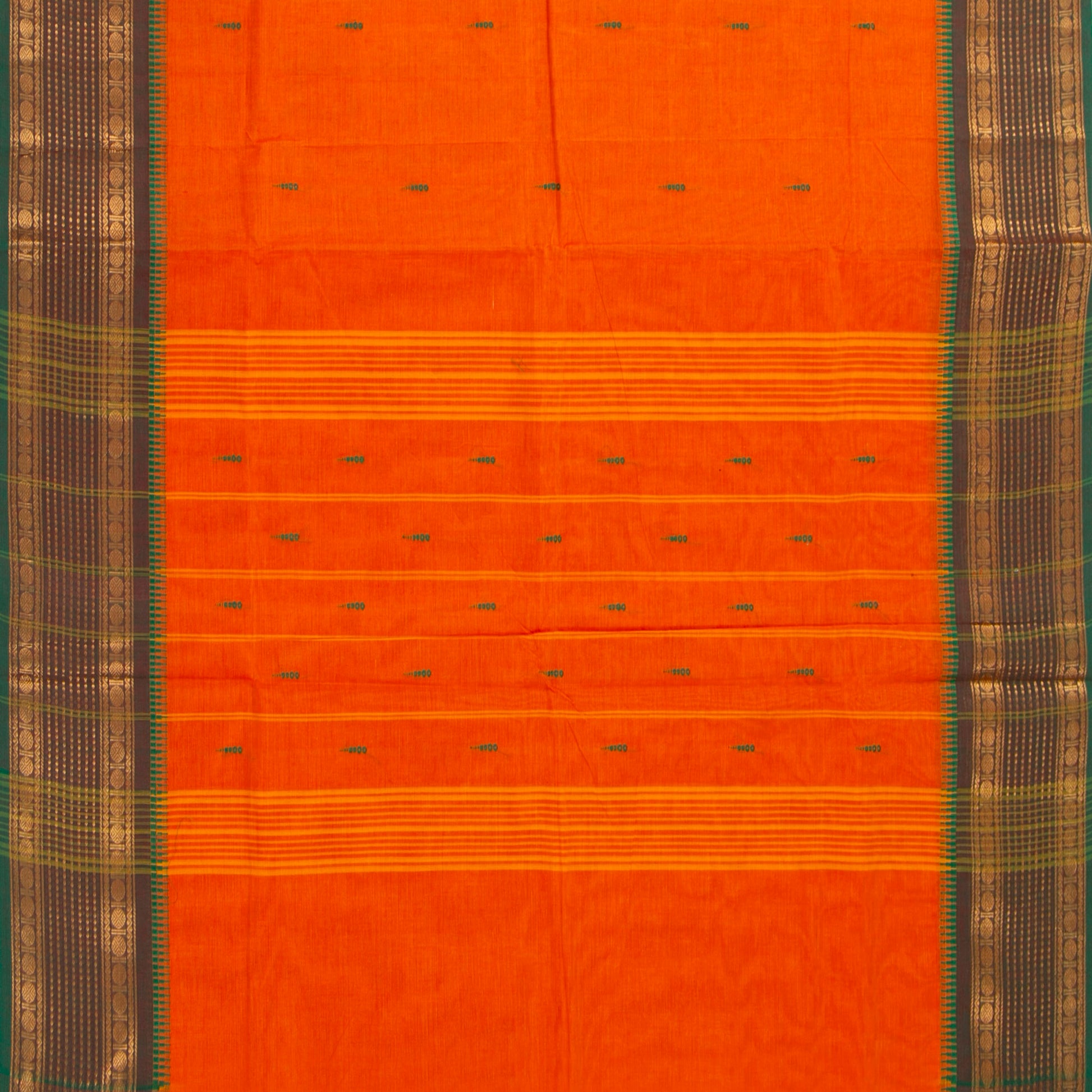 Orange And Green Kanchi Cotton Saree For Festive Wear PV MM KC 851 - Cotton Saree - Panjavarnam PV MM KC 851