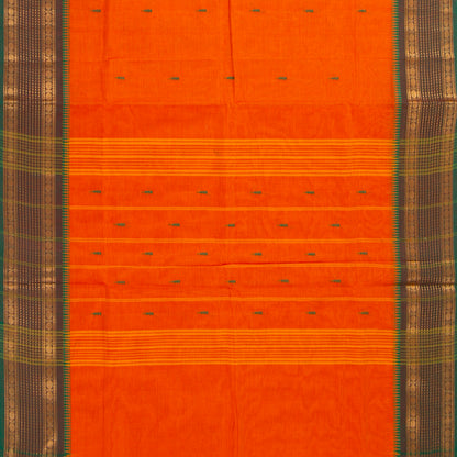 Orange And Green Kanchi Cotton Saree For Festive Wear PV MM KC 851 - Cotton Saree - Panjavarnam PV MM KC 851