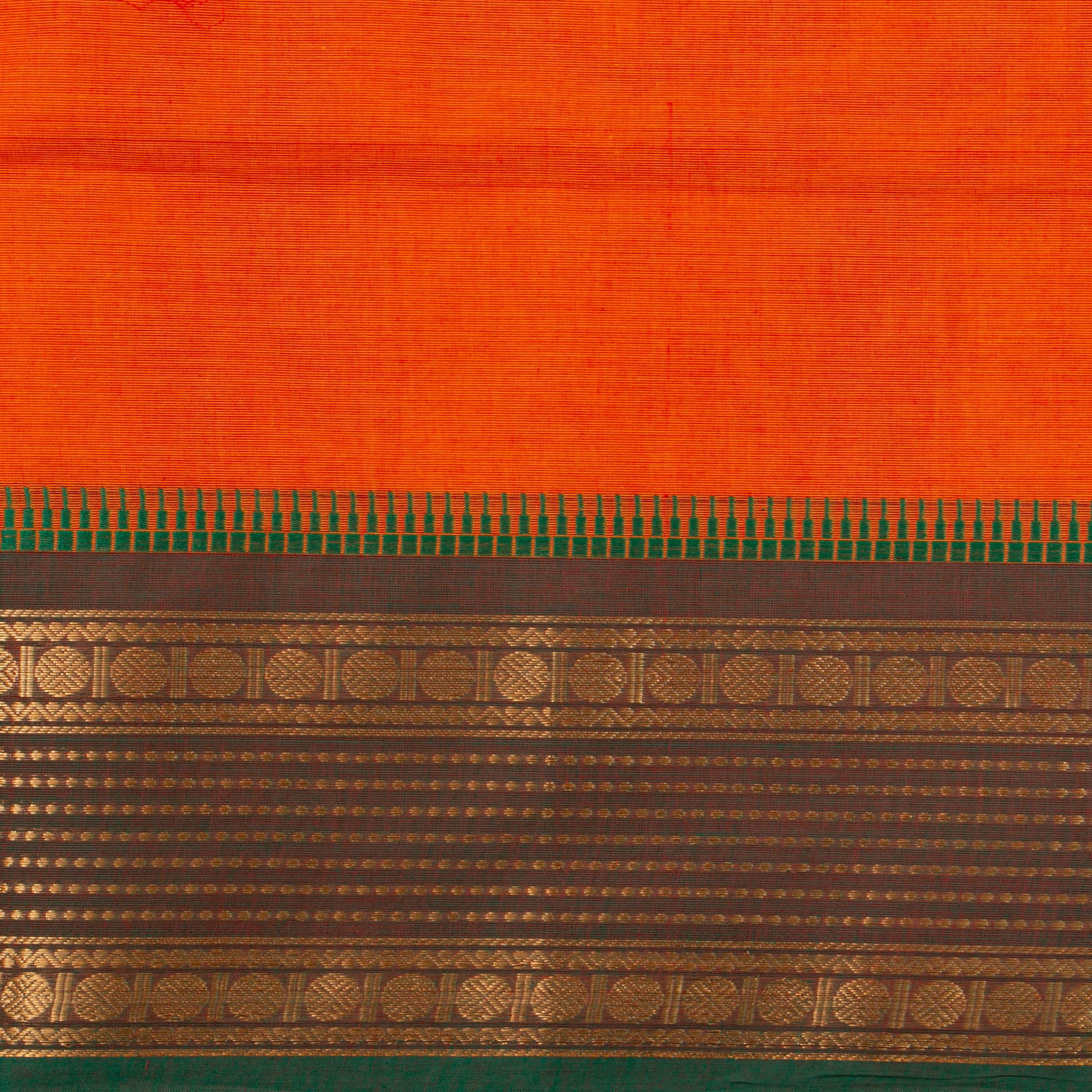 Orange And Green Kanchi Cotton Saree For Festive Wear PV MM KC 851 - Cotton Saree - Panjavarnam PV MM KC 851