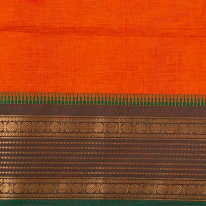 Orange And Green Kanchi Cotton Saree For Festive Wear PV MM KC 851 - Cotton Saree - Panjavarnam PV MM KC 851