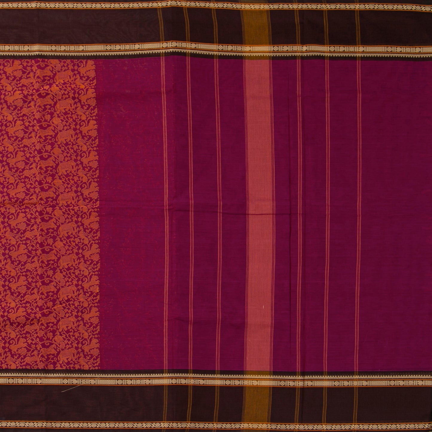 Pink And Brown Kanchi Cotton Saree Vanasingaram For Festive Wear PV MM KC 953 - Cotton Saree - Panjavarnam PV MM KC 953