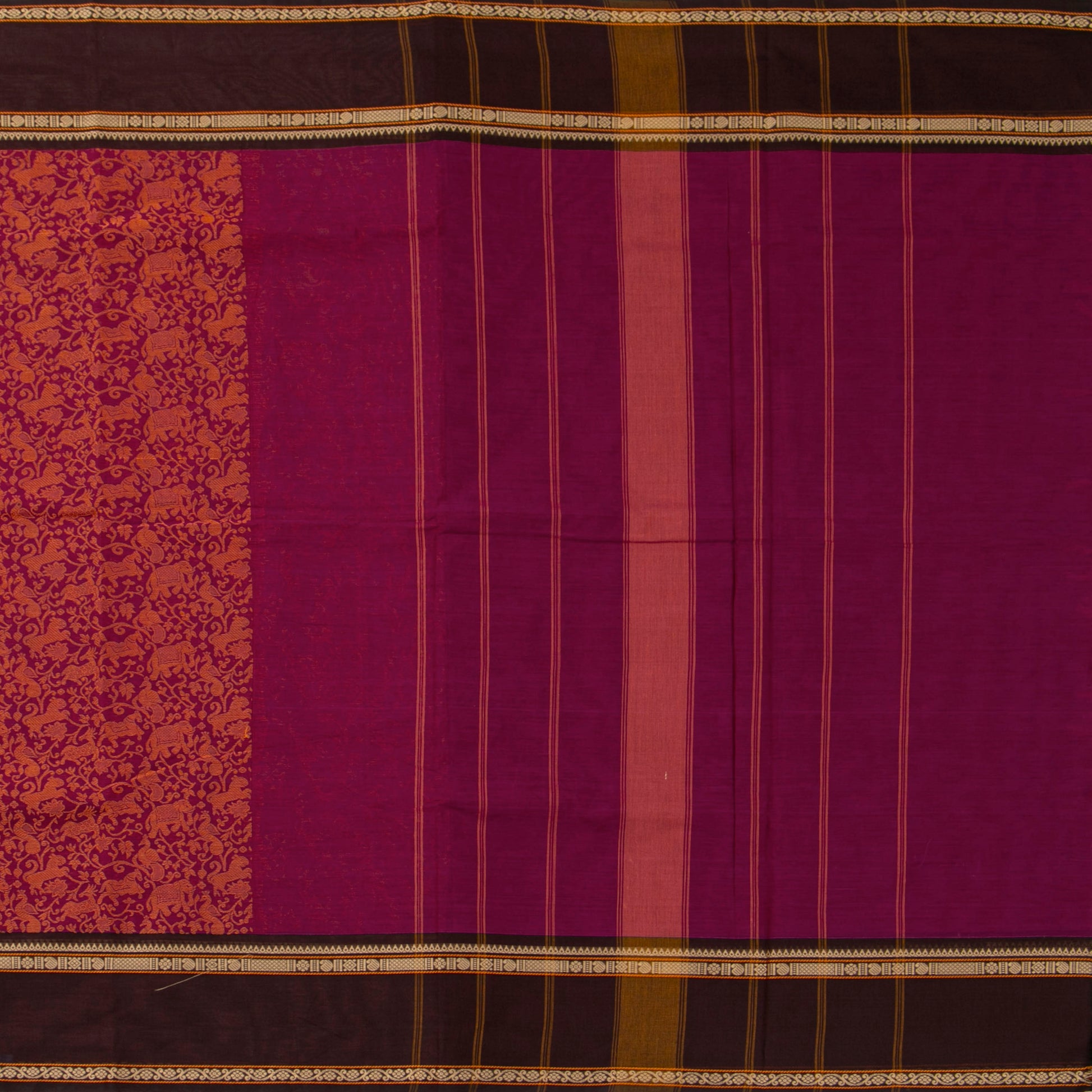 Pink And Brown Kanchi Cotton Saree Vanasingaram For Festive Wear PV MM KC 953 - Cotton Saree - Panjavarnam PV MM KC 953
