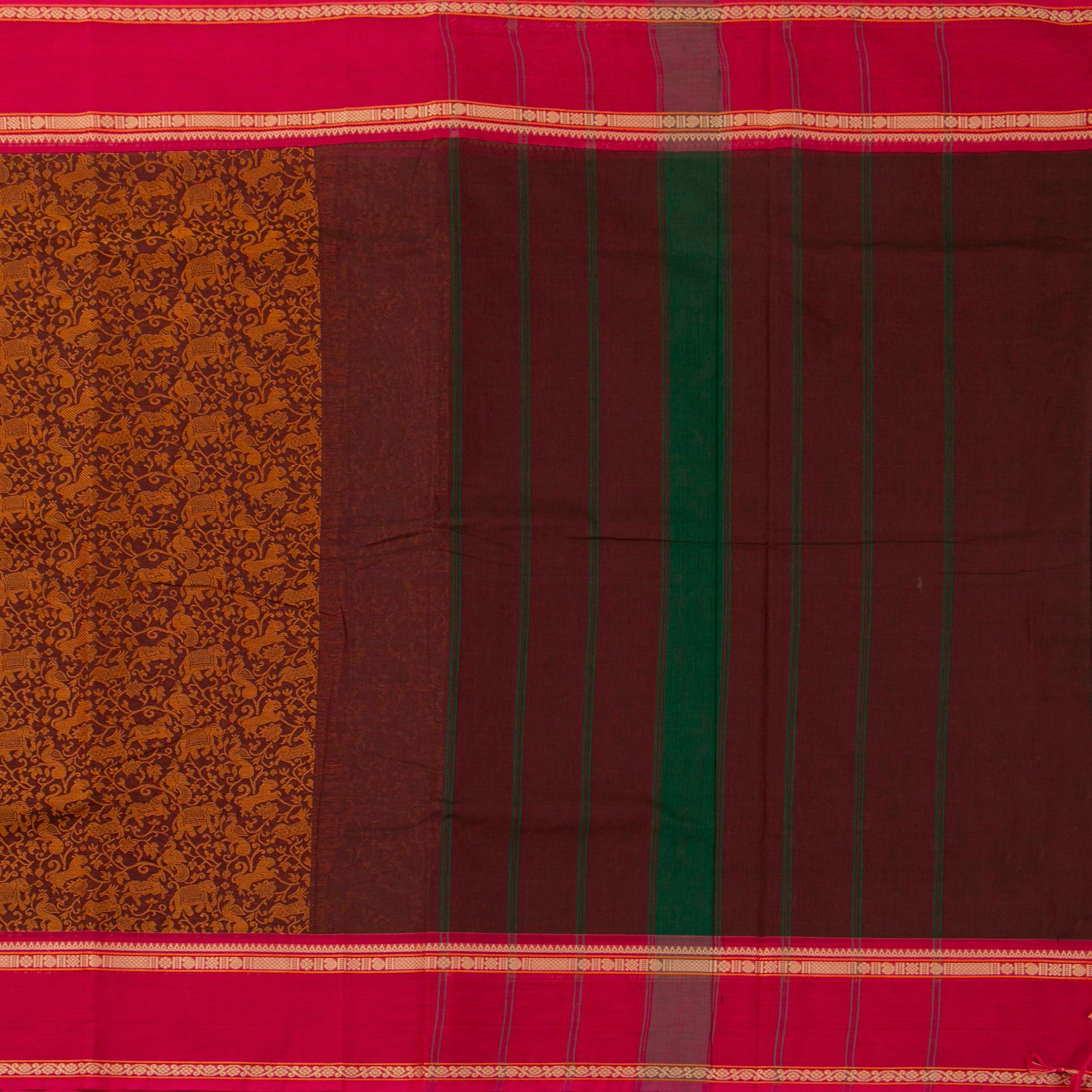 Brown And Pink Kanchi Cotton Saree Vanasingaram For Festive Wear PV MM KC 958 - Cotton Saree - Panjavarnam PV MM KC 958