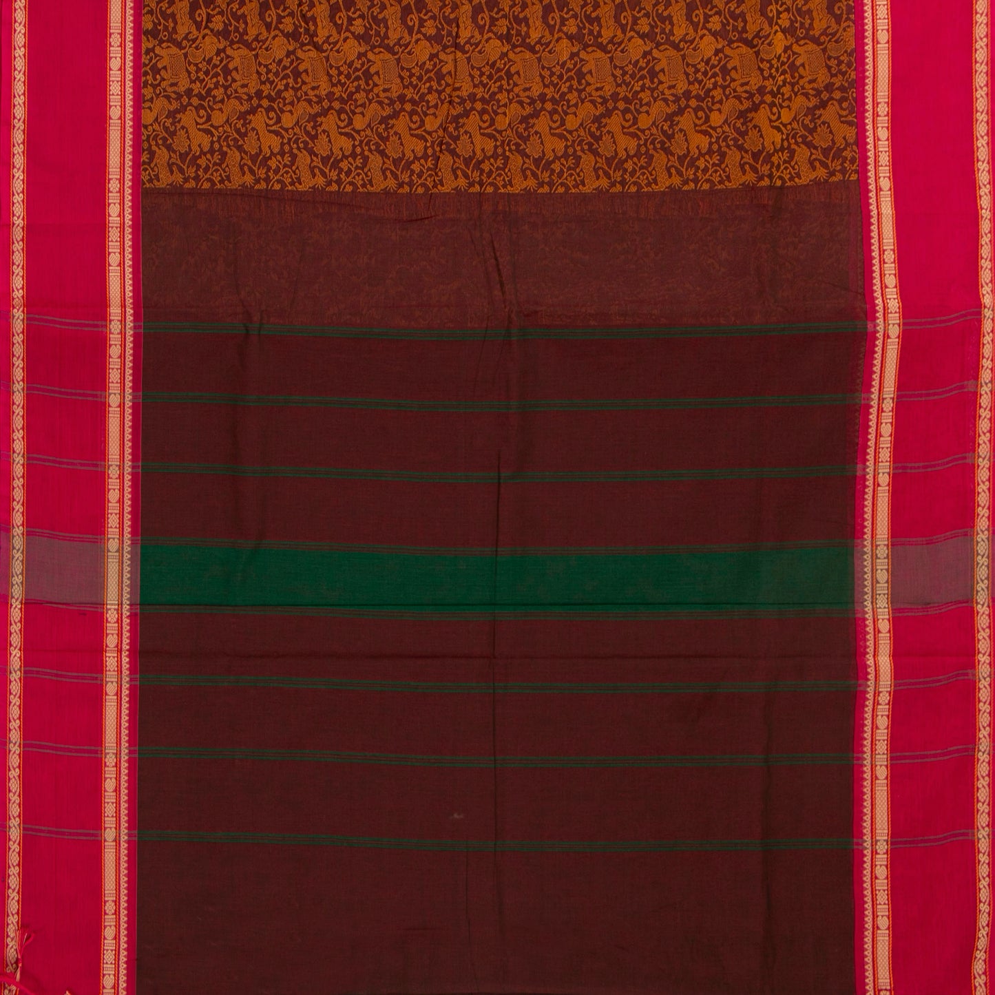 Brown And Pink Kanchi Cotton Saree Vanasingaram For Festive Wear PV MM KC 958 - Cotton Saree - Panjavarnam PV MM KC 958