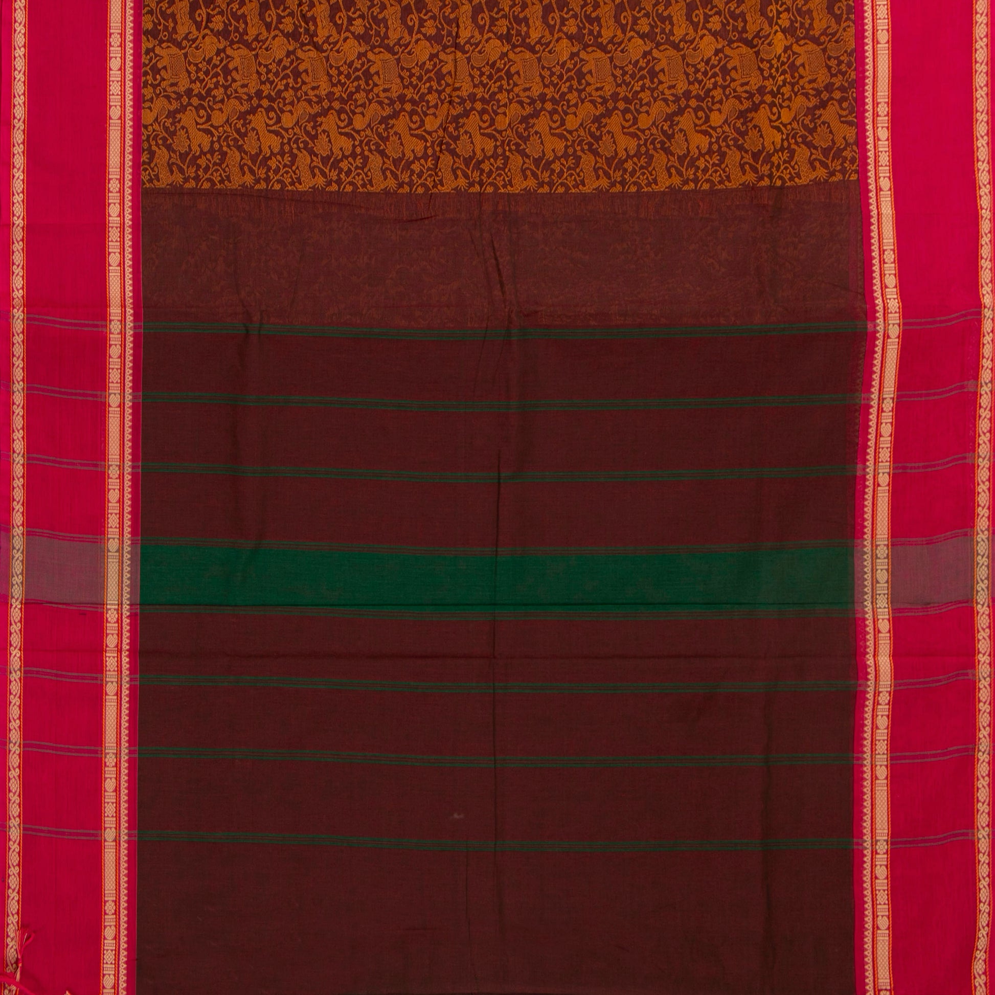 Brown And Pink Kanchi Cotton Saree Vanasingaram For Festive Wear PV MM KC 958 - Cotton Saree - Panjavarnam PV MM KC 958