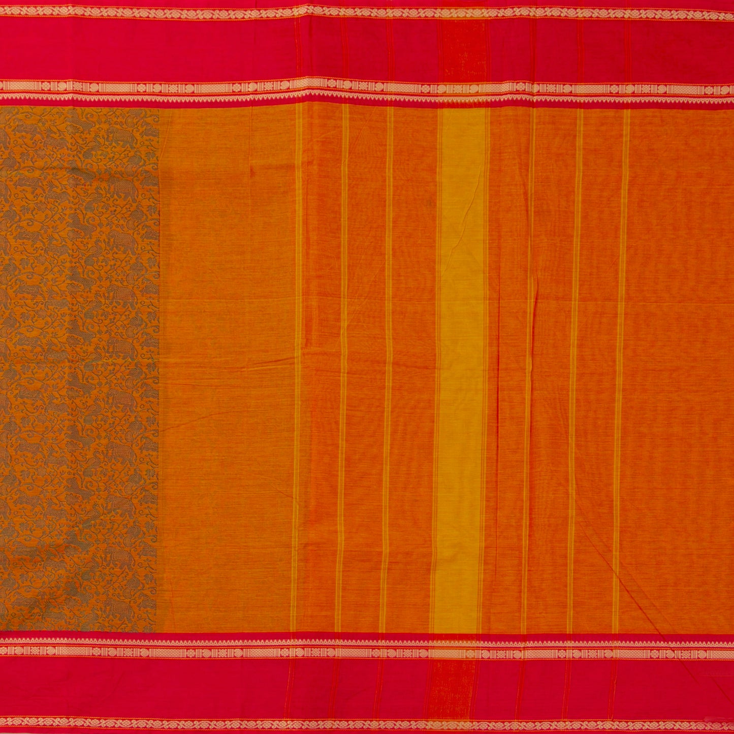 Orange And Red Kanchi Cotton Saree Vanasingaram For Festive Wear PV MM KC 957 - Cotton Saree - Panjavarnam PV MM KC 957