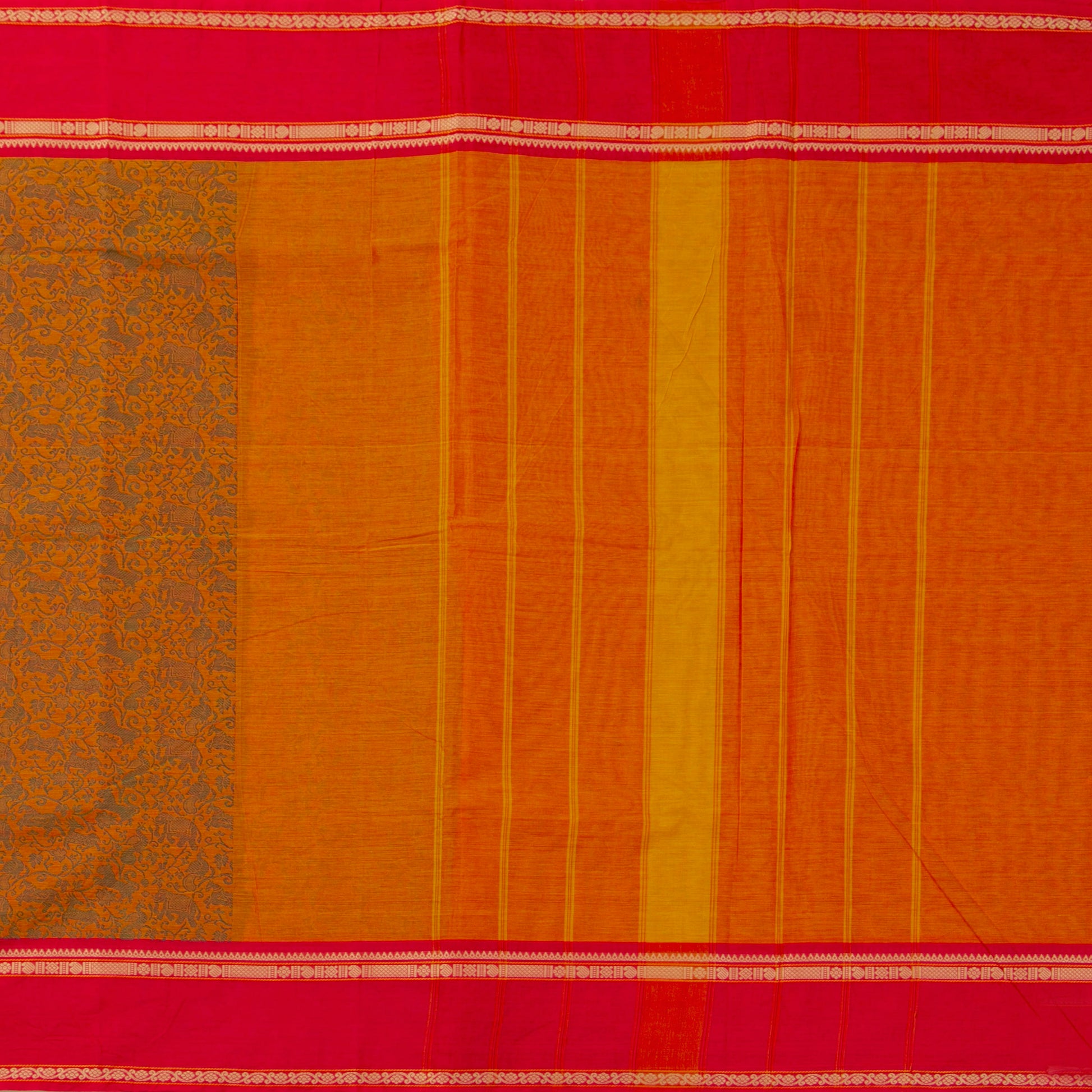 Orange And Red Kanchi Cotton Saree Vanasingaram For Festive Wear PV MM KC 957 - Cotton Saree - Panjavarnam PV MM KC 957
