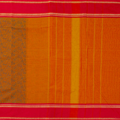 Orange And Red Kanchi Cotton Saree Vanasingaram For Festive Wear PV MM KC 957 - Cotton Saree - Panjavarnam PV MM KC 957
