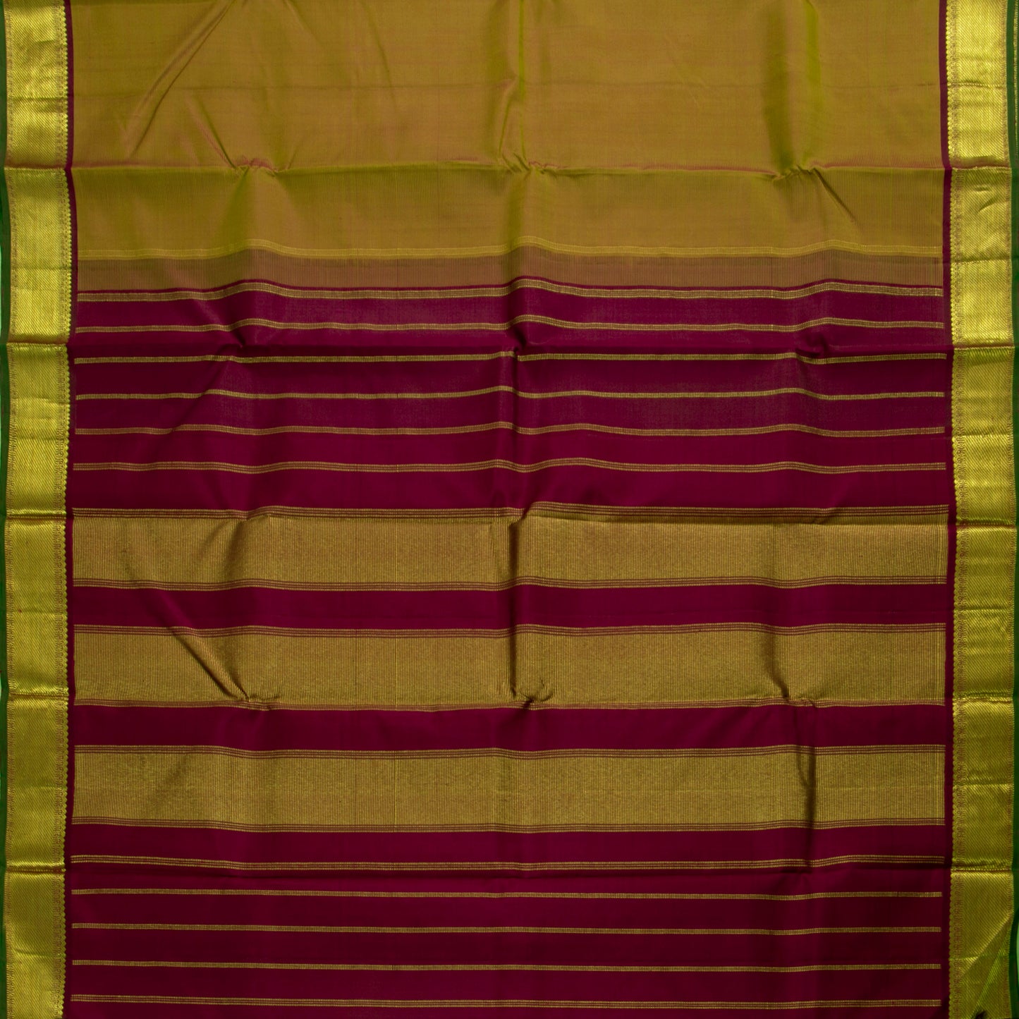 Mustard And Maroon Kanchipuram Silk Saree For Festive Wear PV J 933