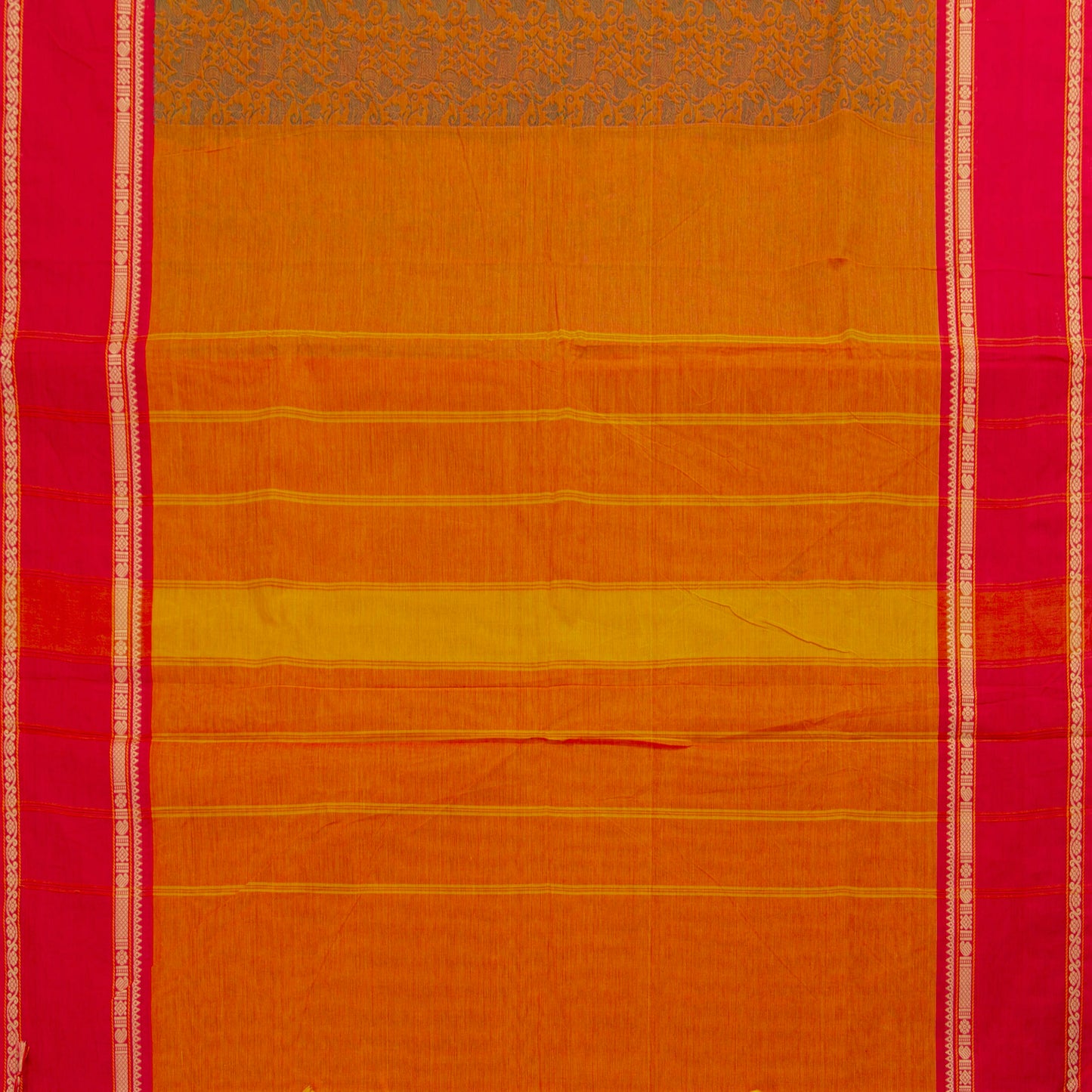 Orange And Red Kanchi Cotton Saree Vanasingaram For Festive Wear PV MM KC 957 - Cotton Saree - Panjavarnam PV MM KC 957