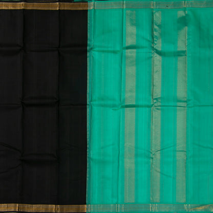 Black And Sea Green Kanchipuram Silk Saree For Festive Wear PV J 1790