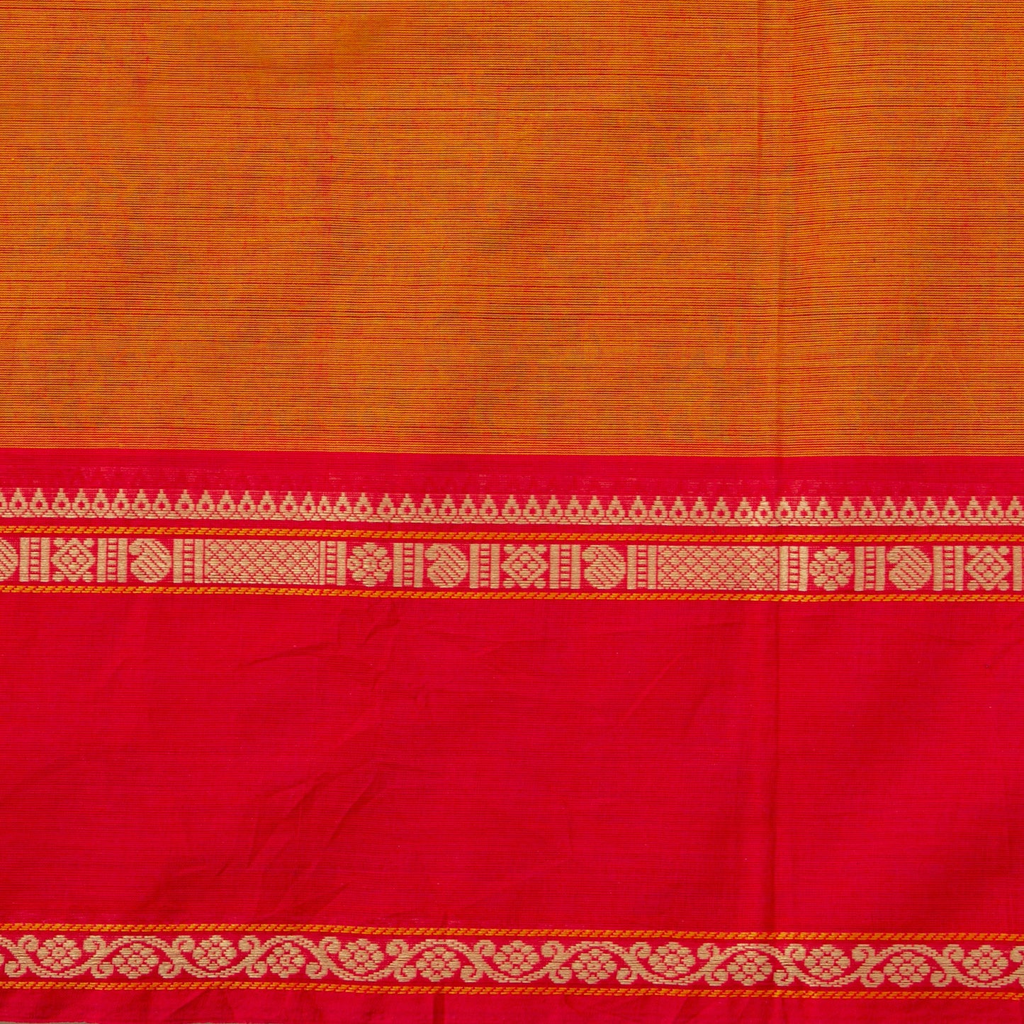 Orange And Red Kanchi Cotton Saree Vanasingaram For Festive Wear PV MM KC 957 - Cotton Saree - Panjavarnam PV MM KC 957