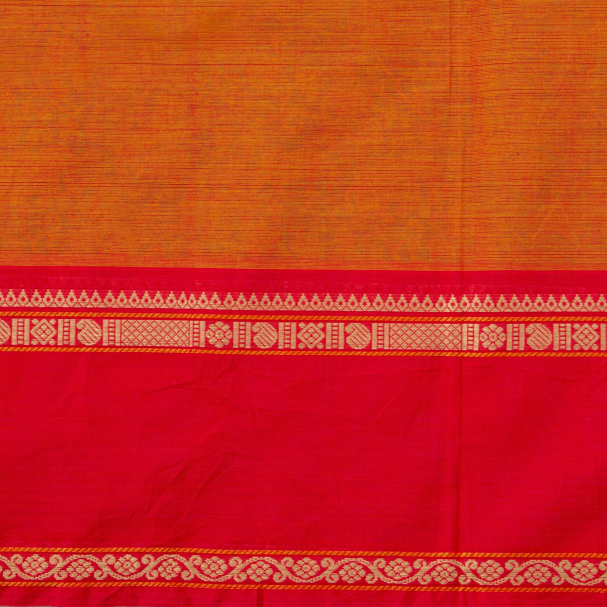 Orange And Red Kanchi Cotton Saree Vanasingaram For Festive Wear PV MM KC 957 - Cotton Saree - Panjavarnam PV MM KC 957