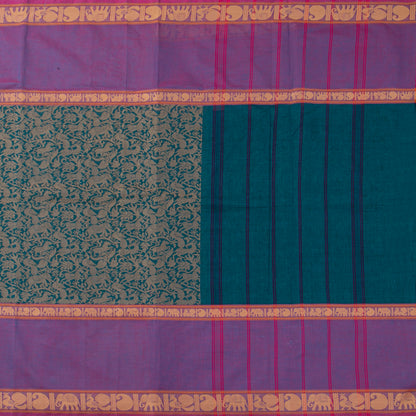 Teal And Lavender Kanchi Cotton Saree Vanasingaram For Festive Wear PV MM KC 961 - Cotton Saree - Panjavarnam PV MM KC 961