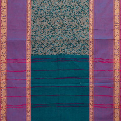 Teal And Lavender Kanchi Cotton Saree Vanasingaram For Festive Wear PV MM KC 961 - Cotton Saree - Panjavarnam PV MM KC 961