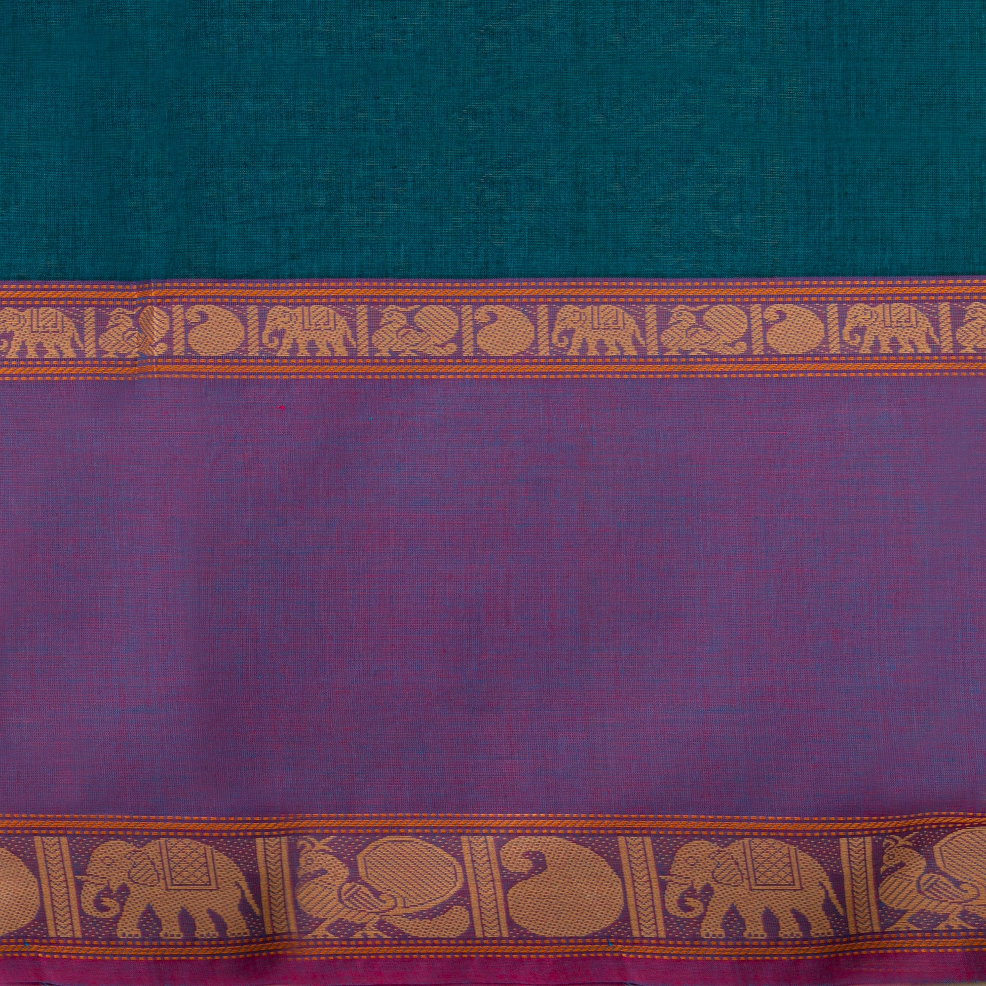 Teal And Lavender Kanchi Cotton Saree Vanasingaram For Festive Wear PV MM KC 961 - Cotton Saree - Panjavarnam PV MM KC 961