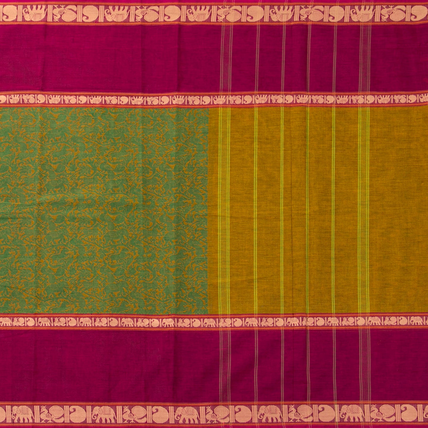 Green And Pink Kanchi Cotton Saree Vanasingaram For Festive Wear PV MM KC 960 - Cotton Saree - Panjavarnam PV MM KC 960