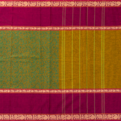 Green And Pink Kanchi Cotton Saree Vanasingaram For Festive Wear PV MM KC 960 - Cotton Saree - Panjavarnam PV MM KC 960