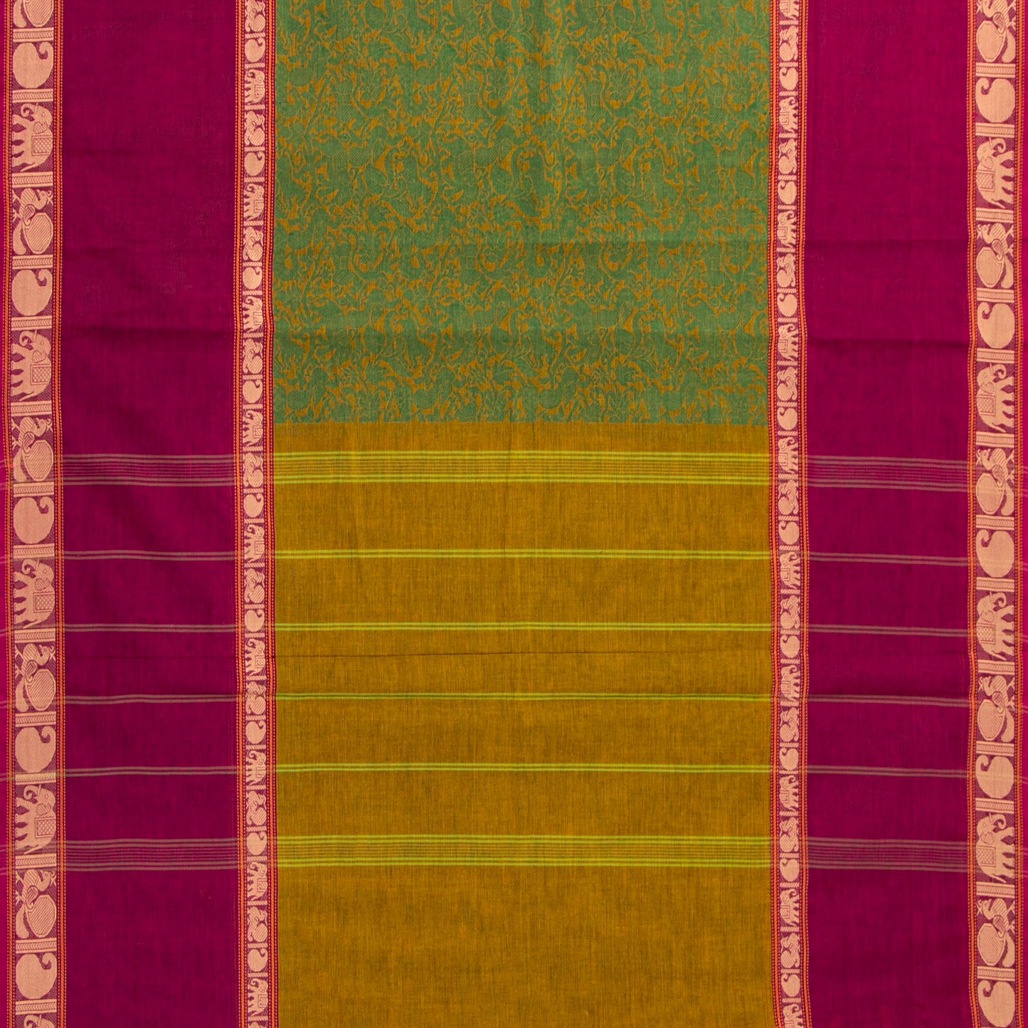 Green And Pink Kanchi Cotton Saree Vanasingaram For Festive Wear PV MM KC 960 - Cotton Saree - Panjavarnam PV MM KC 960