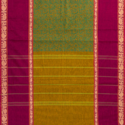Green And Pink Kanchi Cotton Saree Vanasingaram For Festive Wear PV MM KC 960 - Cotton Saree - Panjavarnam PV MM KC 960