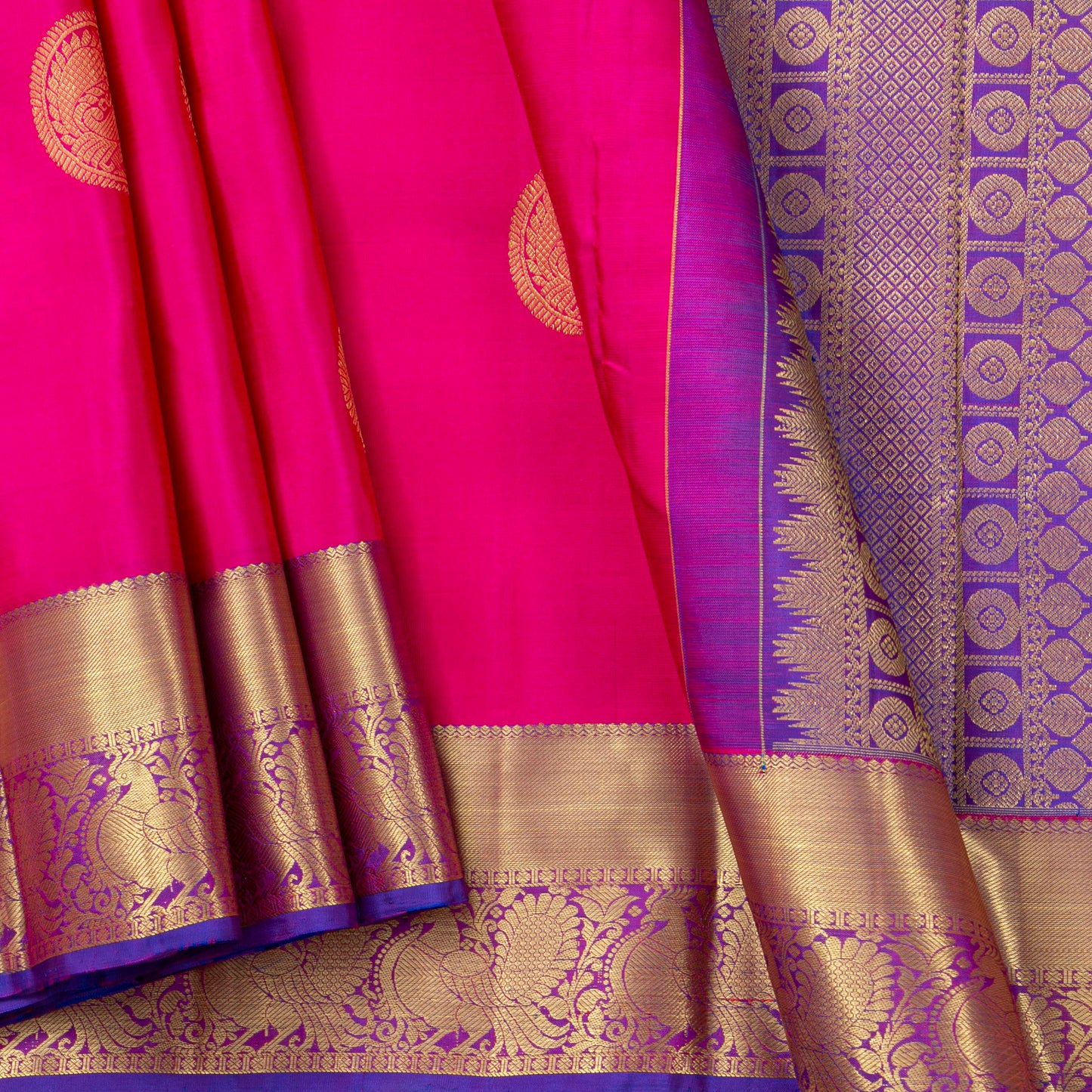 Pink And Violet Kanchipuram Silk Saree For Festive Wear PV NYC 1560