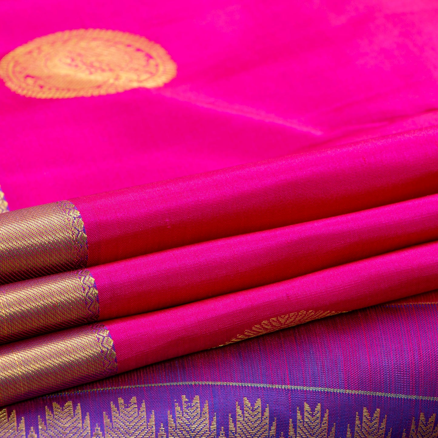 Pink And Violet Kanchipuram Silk Saree For Festive Wear PV NYC 1560