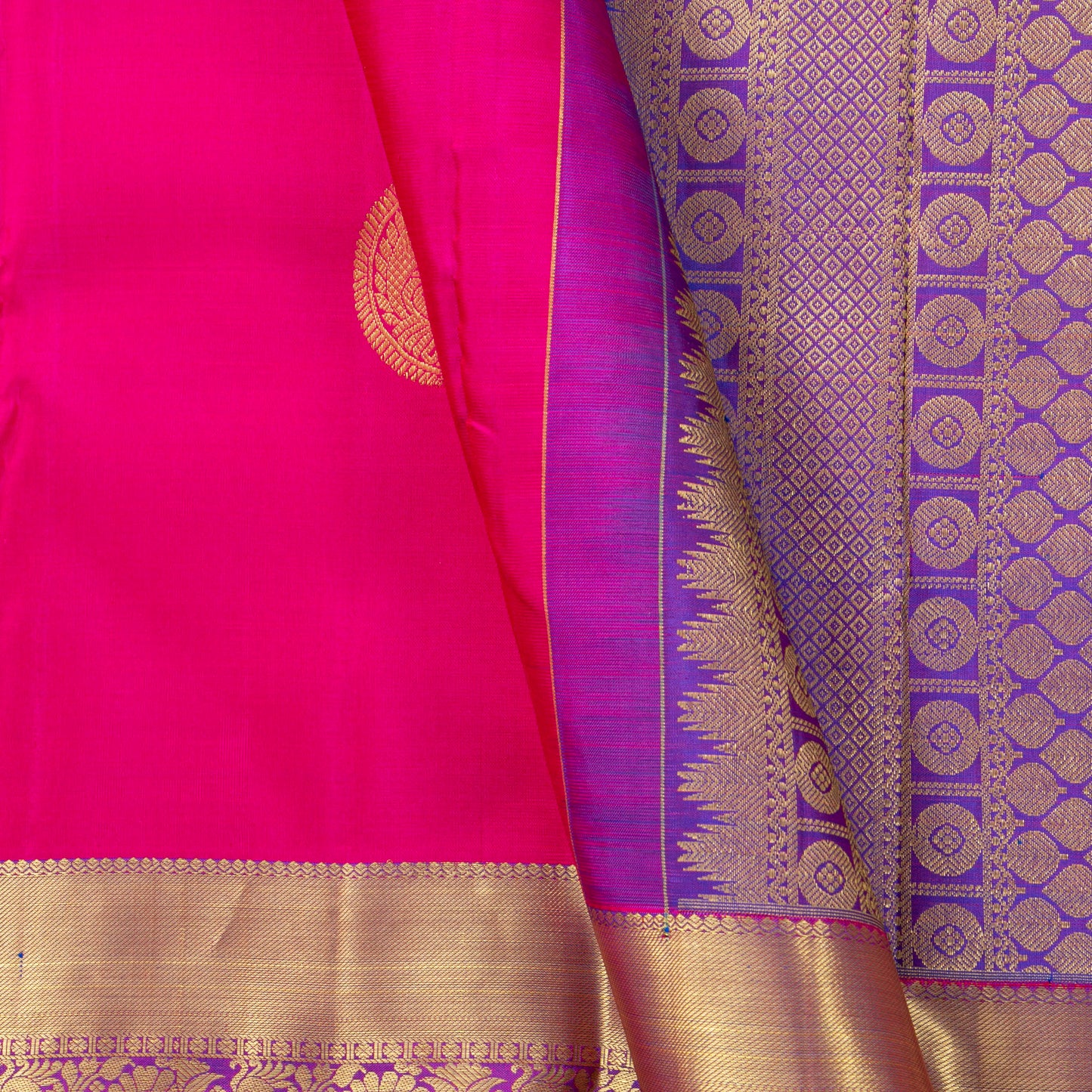 Pink And Violet Kanchipuram Silk Saree For Festive Wear PV NYC 1560