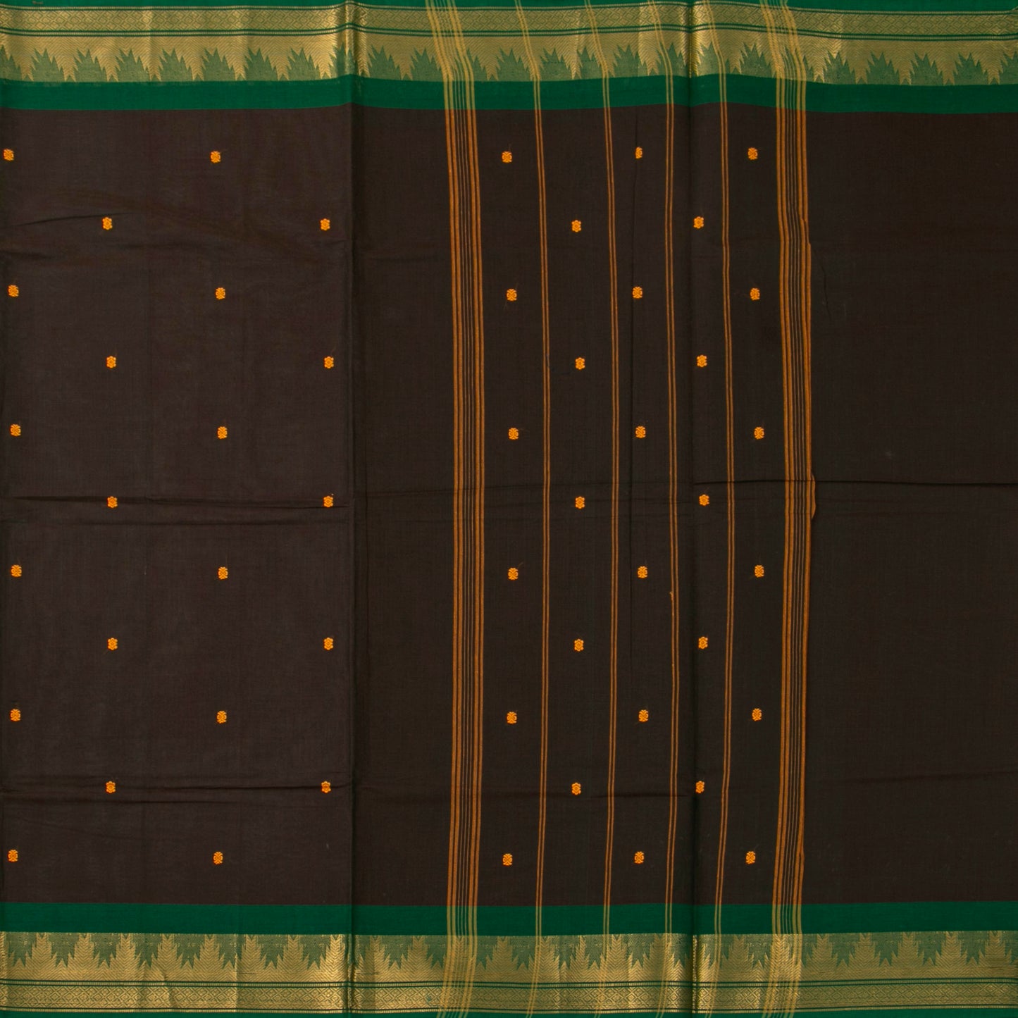 Brown And Green Kanchi Cotton Saree For Festive Wear PV MM KC 795 - Cotton Saree - Panjavarnam PV MM KC 795