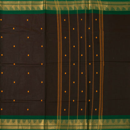 Brown And Green Kanchi Cotton Saree For Festive Wear PV MM KC 795 - Cotton Saree - Panjavarnam PV MM KC 795