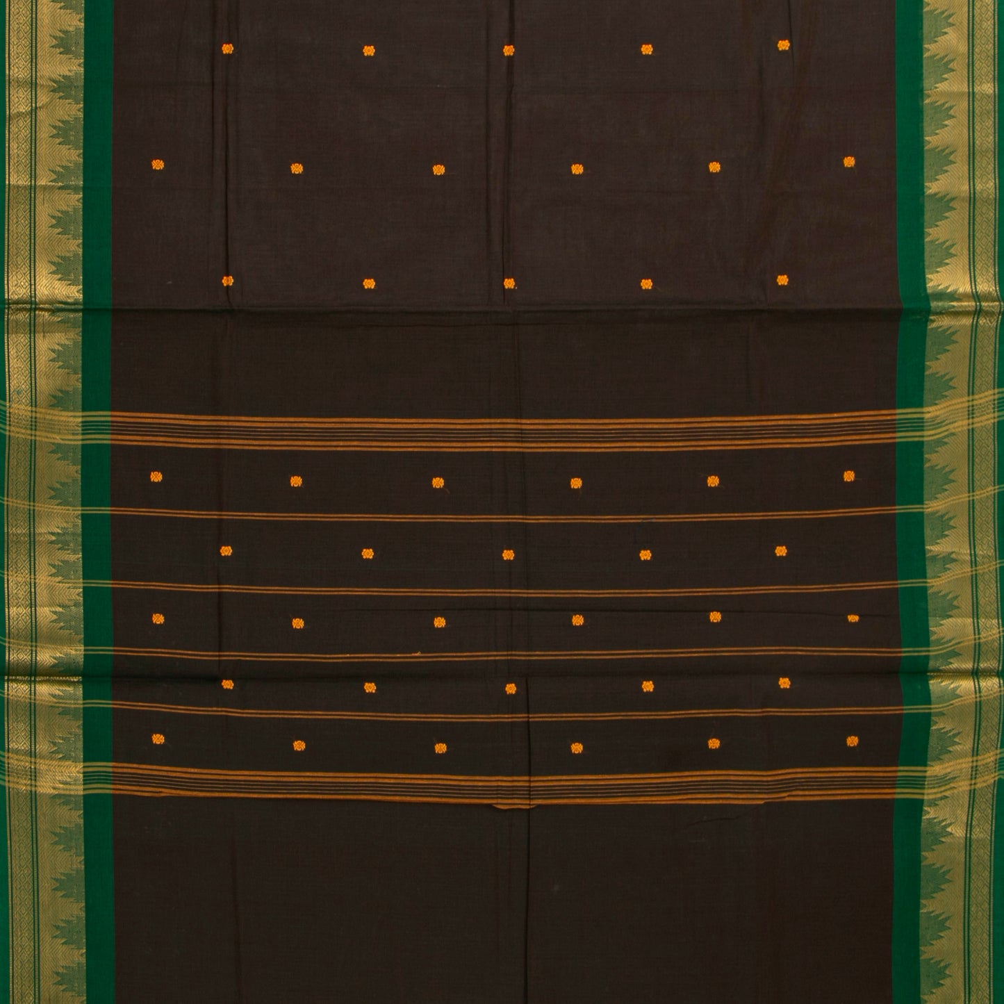 Brown And Green Kanchi Cotton Saree For Festive Wear PV MM KC 795 - Cotton Saree - Panjavarnam PV MM KC 795