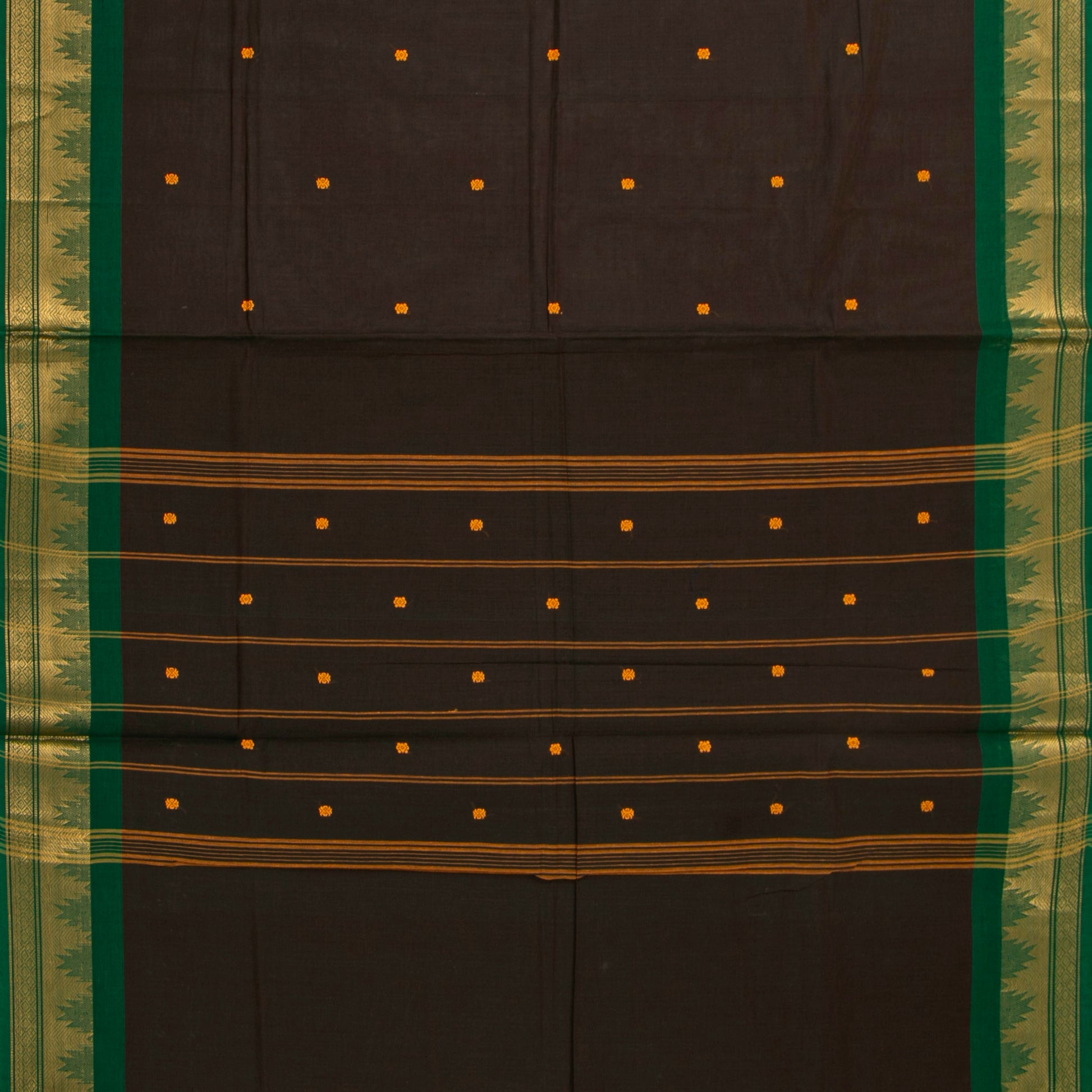 Brown And Green Kanchi Cotton Saree For Festive Wear PV MM KC 795 - Cotton Saree - Panjavarnam PV MM KC 795
