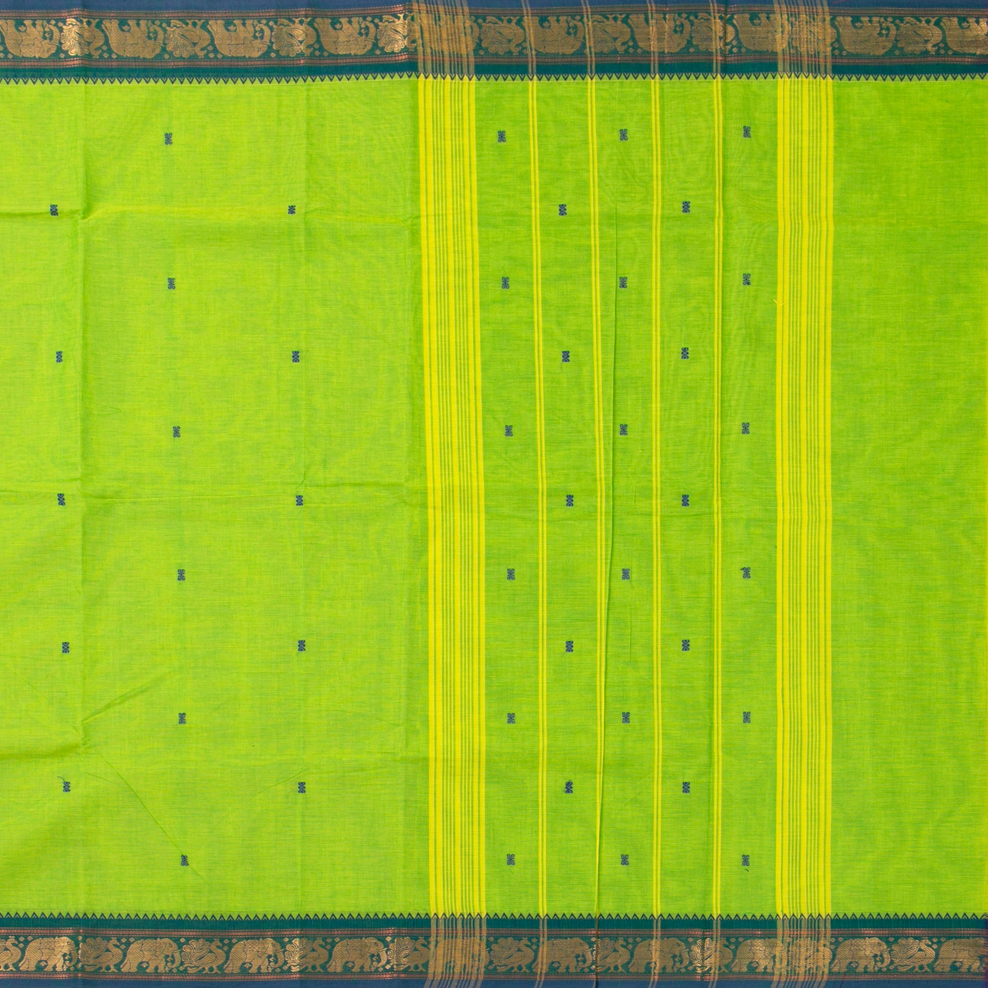 Green And Blue Kanchi Cotton Saree For Festive Wear PV MM KC 768 - Cotton Saree - Panjavarnam PV MM KC 768