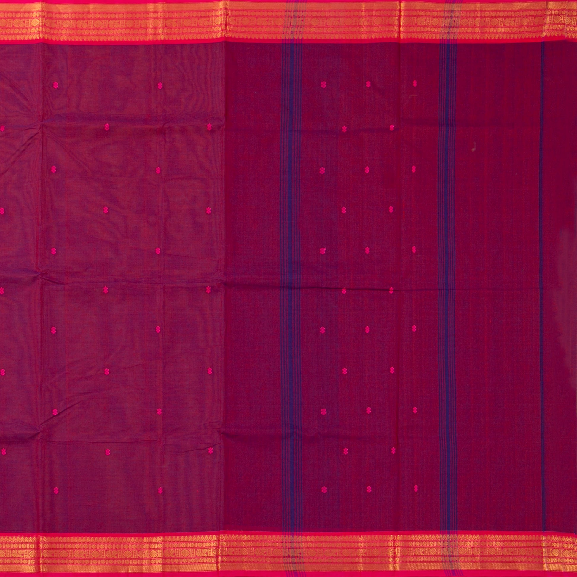 Magenta And Pink Kanchi Cotton Saree For Festive Wear PV MM KC 775 - - Panjavarnam PV MM KC 775