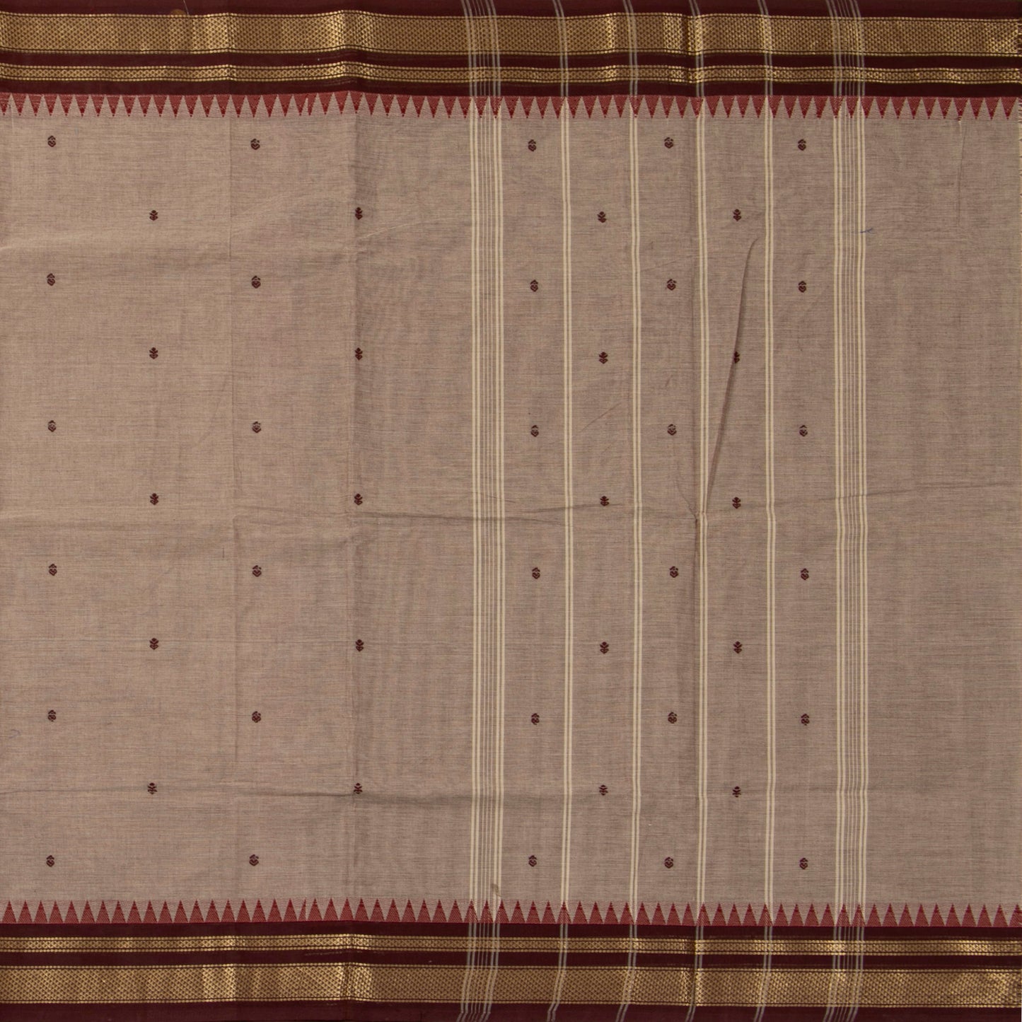 Fawn And Brown Kanchi Cotton Saree For Festive Wear PV MM KC 801 - Cotton Saree - Panjavarnam PV MM KC 801